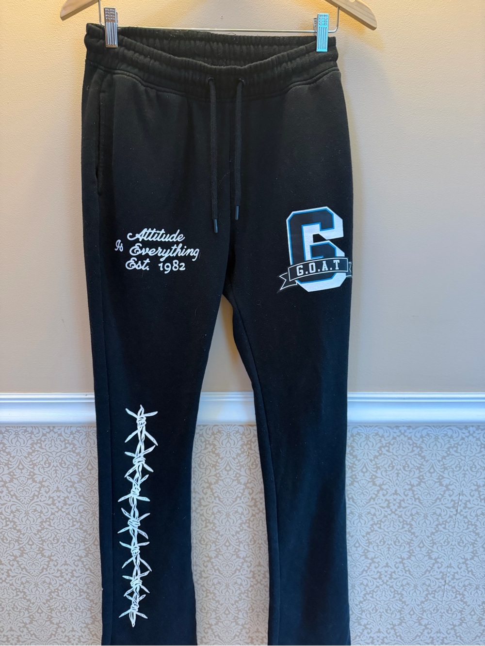 Black Joggers with White Graphic Prints